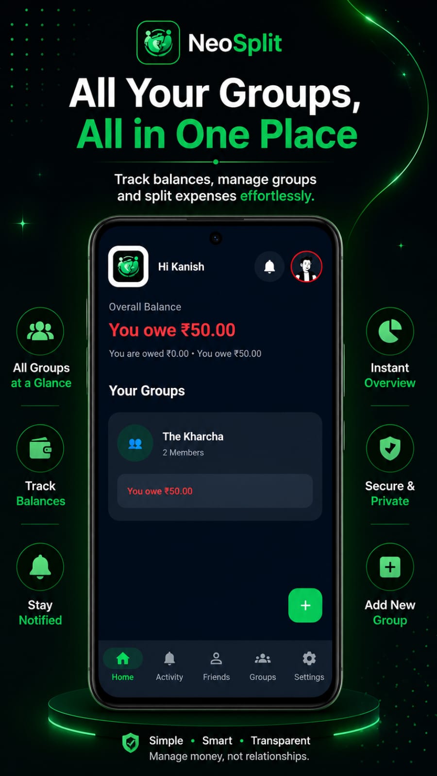 NeoSplit App Mockup